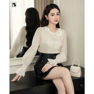 Áo kiểu nữ Twentyfive tay dài bồng xòe cổ đính hoa thanh lịch AH14