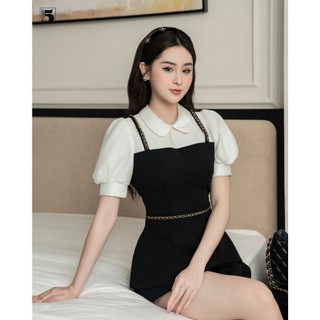 Áo kiểu nữ peplum Twentyfive cổ sơ mi tiểu thư phối thân yếm và dây viền AA10