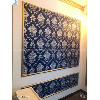 Giấy Dán Tường Hoa Văn Cổ Điển 3d Phòng Khách, Phòng Ngủ, Lụa Không Keo, Khổ 53cm Màu Xanh ODINX