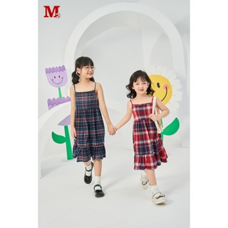 Váy bé gái hai dây kẻ phối kẻ sọc chất liệu cotton thoáng mát DFM dành cho bé 5-10 tuổi DFM0322