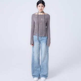 Áo thun rách kiểu kèm dây cổ Popcorn TOP