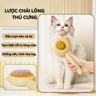 Lược chải lông chó mèo, lược chải lông cute có nút bấm đẩy lông rụng tiện lợi cho thú cưng may pets