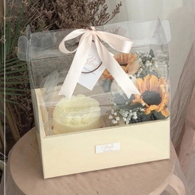 Hộp mica trong 2 ngăn có quai xách, hộp 2 ngăn bánh và hoa