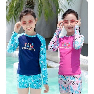 Đồ Bơi Cho Bé Gái Dài Tay BUBY KID FASHION F102 Họa Tiết Favorite Dễ Thương, Chất Liệu Co Giãn Cho Bé Từ 18-52kg
