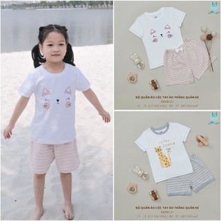 [CHÍNH HÃNG] Bộ quần tay cộc tay áo trắng quần đùi kẻ trẻ em Little love