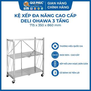  Kệ xếp inox đa năng cao cấp OHAWA 3 tầng, có bánh xe di chuyển tiện lợi