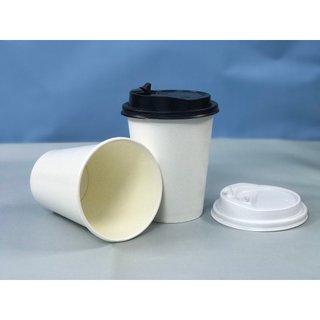 Set 50 Cốc giấy trắng cafe có nắp 280ml 8oz ly giấy dùng một lần nắp trắng đen