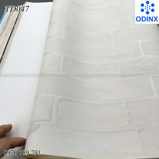 Giấy Dán Tường Giả Gạch Đá Màu Trắng Cho Phòng Khách, Quán Cafe Lụa Không Keo Khổ 10m x 53 cm