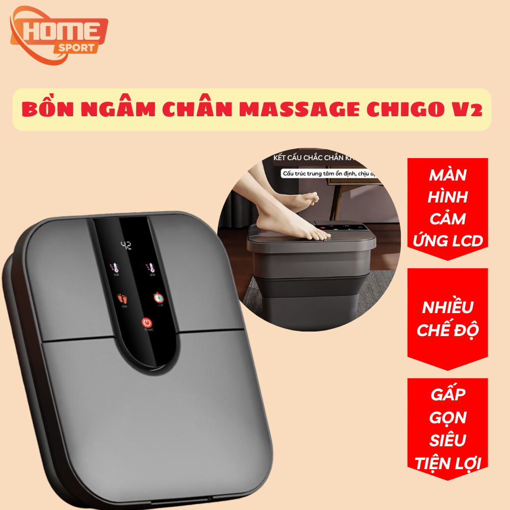 Bồn ngâm chân massage gấp gọn CHIGO sục khí, con lăn matxa tự động