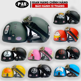 Mũ Bảo Hiểm PAN Helmet Nửa Đầu Kính Phi Công Tem Dán Cute, Nón Bảo Hiểm 1/2 Đầu Siêu Xinh Xắn Dành Cho Nam Nữ