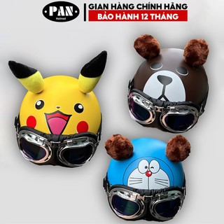 Mũ Bảo Hiểm PAN Helmet Nửa Đầu Kính Phi Công Tai Picachu Doraemon Gấu Nâu Siêu Cute