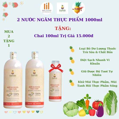 [Mua2Tang1] Nước Ngâm Rửa Rau Củ Quả, Thực Phẩm Sinh Học FUWA3E Chứa Enzyme Dứa 1L, Làm Sạch Thực Phẩm, Khử Mùi An Toàn