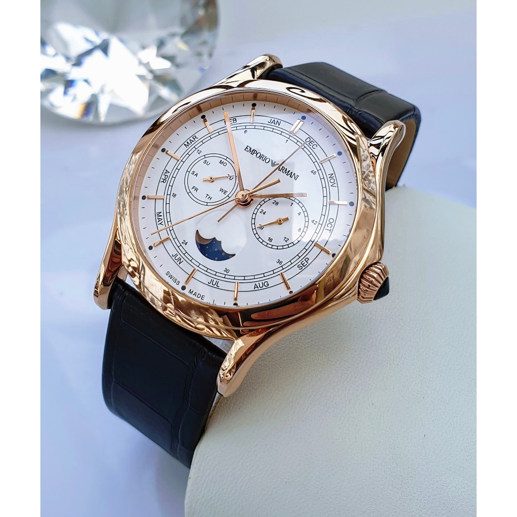 Đồng hồ chính hãng nam Emporio Armani Moonphase - Máy quartz pin - Kính Sapphire