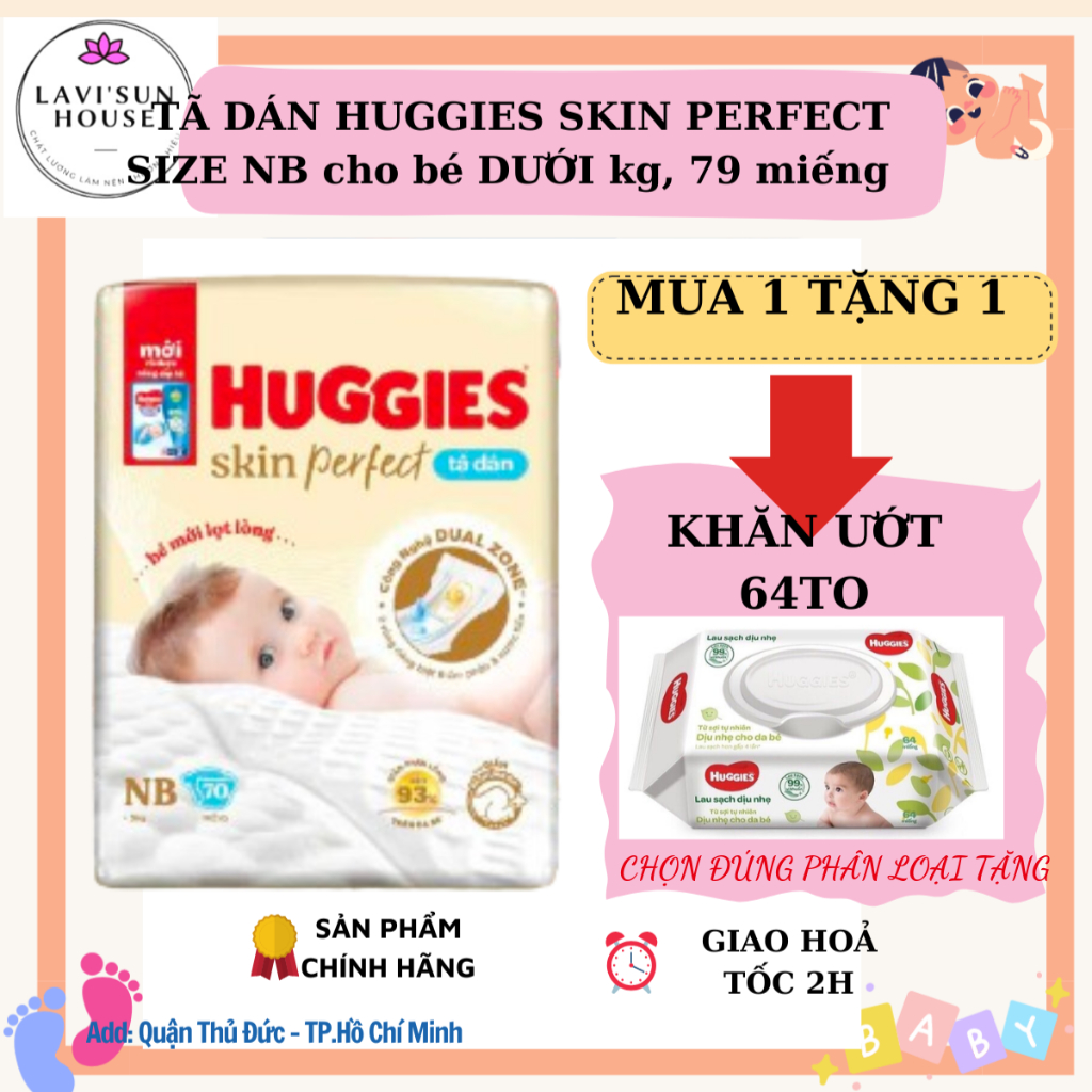 [TẶNG KHĂN ƯỚT]Tả/Bỉm dán huggies skin Perfect sơ sinh lọt lòng nb70 miếng cho bé dưới 5kg