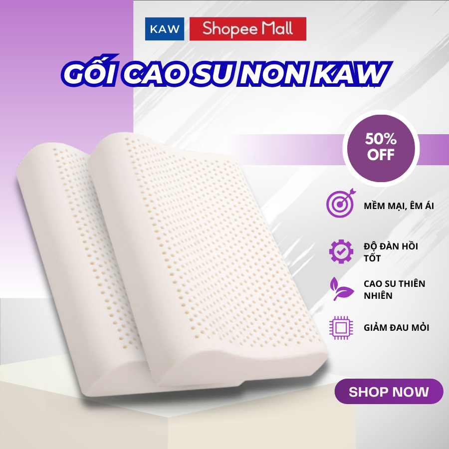 Gối cao su non KAW Chất lượng cao 30x50cm, thiết kế lượn sóng, chống đau mỏi vai gáy