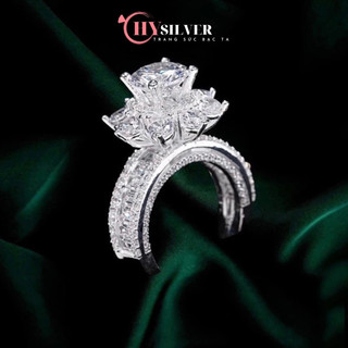 Nhẫn bạc nữ CHY SILVER hoa sen đính đá dày dặn bạc thật