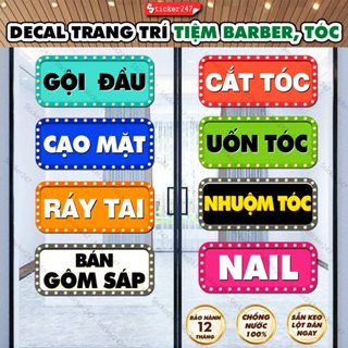 Decal Bảng Dịch Vụ Tiệm Tóc, Barber, Nail, Mi Chống Nước 🌈Freeship Decal Tranh Dán Menu Hair Salon, BarberShop Mix Màu