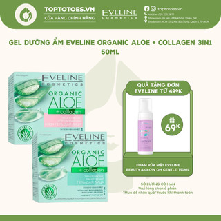 Gel dưỡng ẩm Eveline Organic Aloe + Collagen 3in1 cấp nước, làm dịu, phục hồi và trẻ hóa da 50ml