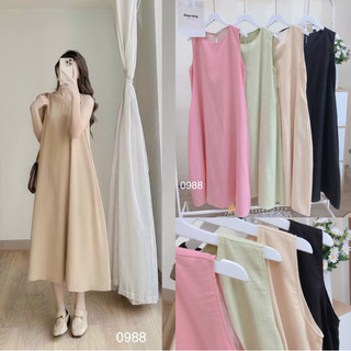 (ẢNH THẬT/SẴN HÀNG) Đầm suông rộng cổ tròn dáng dài sát nách D0988