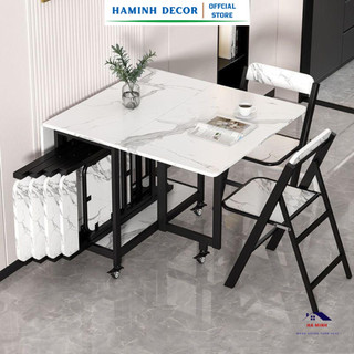 Bàn ăn thông minh gấp gọn gỗ MDF dầy 17mm chống xước chống thấm, bàn ăn xếp gọn khung sắt hộp mạ kẽm sơn tĩnh điện HM608