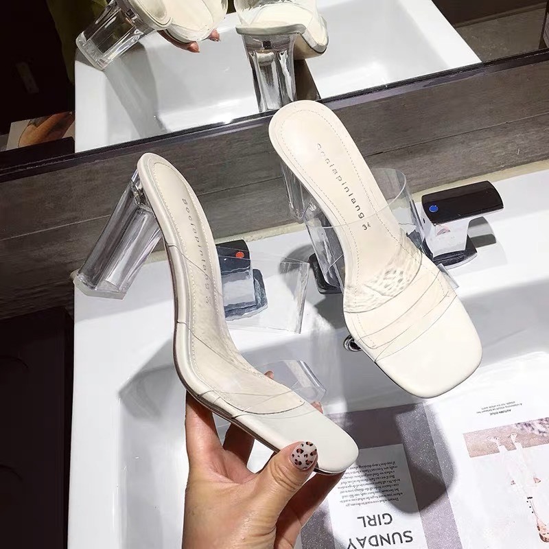 Dép cao gót 2 quai Trong Suốt bassci Gót Mika thẳng 9p | GiayXinhXinh.Store