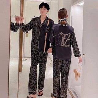 Bộ Pijama nam nữ lụa bóng cao cấp đồ mặc nhà pyjama lụa cao cấp đồ bộ đôi lụa trơn mát đồ đôi couple