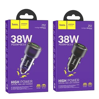 Tẩu sạc ôtô hoco z52 trong suốt, tẩu sạc nhanh trên xe hơi 2 cổng usb và typec qc3.0 + pd38w