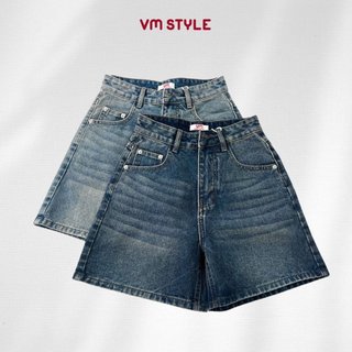 Quần jean ngố nữ VMSTYLE dáng lửng ống rộng lưng cao trơn lai thường basic đi chơi, dạo phố LJU00034