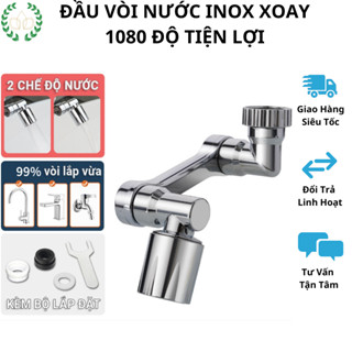  Đầu Vòi Nước INOX - Kèm Đầu Nối Vòi Nước Xoay 1080 độ - Đầu Vòi Nước Thông Minh Lắp Bồn Rửa Mặt - Hai Chế Độ Nước 