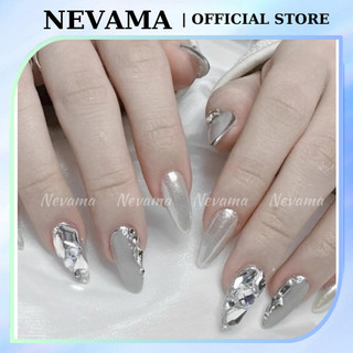 Móng tay giả NEVAMA Nail box màu xám đính đá sang chảnh xinh xắn MTK49