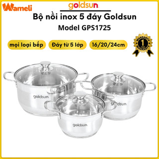 Bộ nồi inox 5 đáy goldsun GPS17 inox cao cấp 5 đáy tỏa nhiệt nhanh sử dụng trên mọi loại bếp, bảo hành chính hãng
