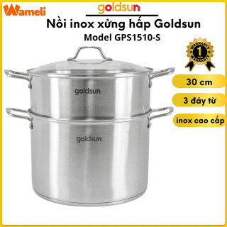 Nồi inox luộc gà kèm xửng hấp Goldsun GPS1510 đáy từ 3 lớp size 30cm luộc vừa con gà to dùng cho mọi loại bếp