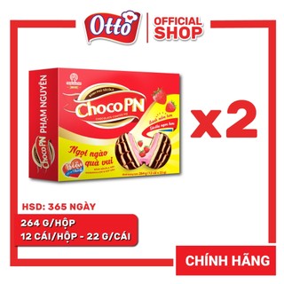 Combo 2 hộp bánh phủ socola choco pn dâu 264g | bánh ăn vặt socola | đồ ăn vặt