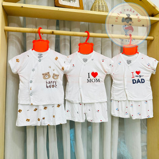 Bộ Sơ Sinh Cộc Tay Cài Chéo Chất Cotton Thun Lạnh Siêu Mềm, Mát Cho Bé Trai, Bé Gái Từ Sơ Sinh (0-3M Đến 6-9M)