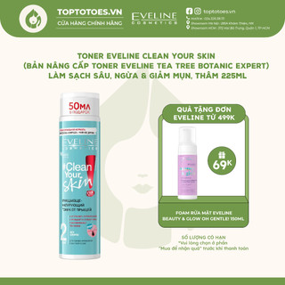 Toner Eveline Clean Your Skin (bản nâng cấp Toner Tea Tree Botanic Expert) làm sạch sâu, giảm mụn &thâm 225ml