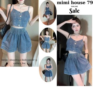 Set jeans nữ ống rộng cổ điển vải QC, Set bò phong cách siêu kute dễ thương 2024 ND24