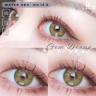 Kính Áp Tròng RUBYEYES Màu Nâu Vàng Tây Gem Brown DIA 14.2mm, Lens Mắt Màu Nâu Tây Tặng Khay Gương BST BEARLENS