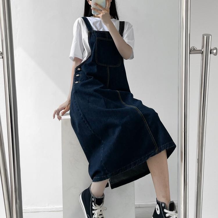 Váy Đầm Yếm Bò Jeans Hai Dây Nữ Dáng Dài Chữ A Phong Cách Trẻ Trung Cho Nữ Hàng Quảng Châu Loại 1 Ch