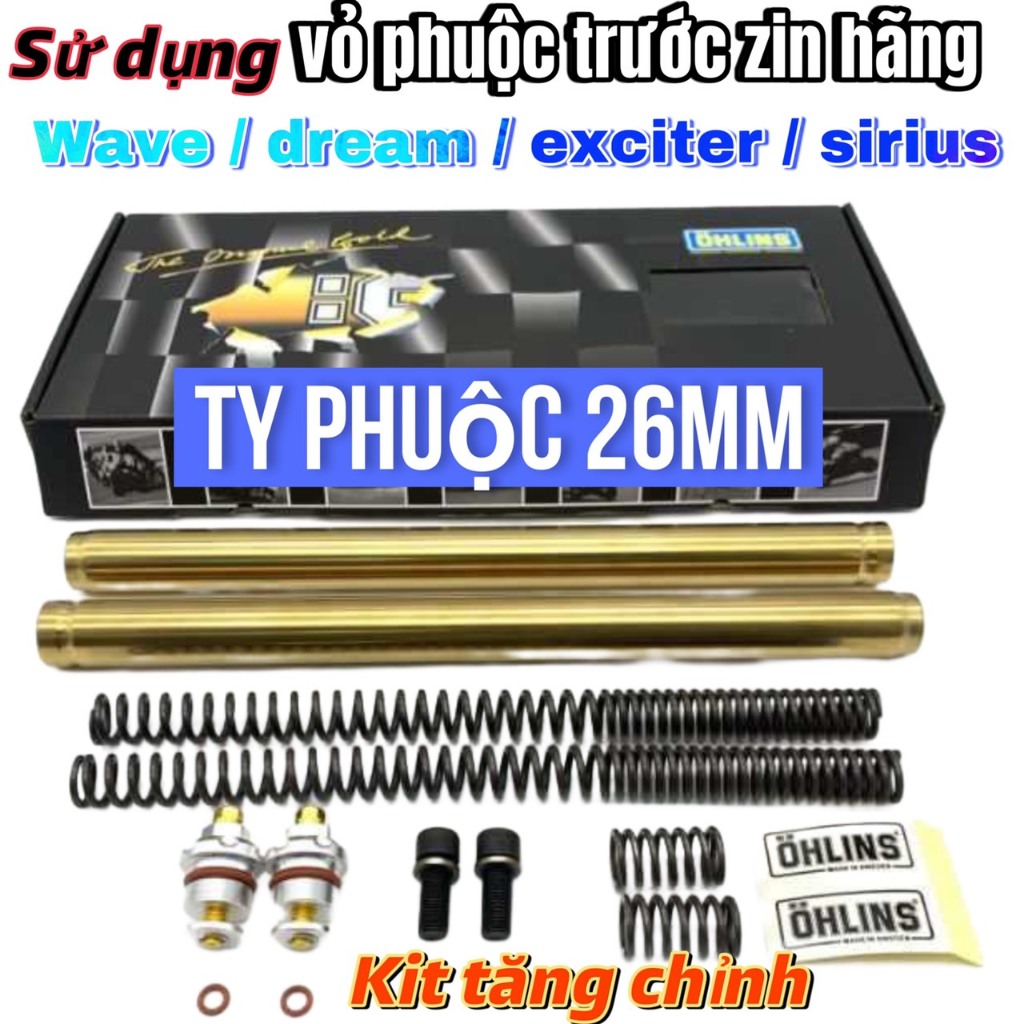 BỘ Ty phuộc trước exciter EX135 / EX150 wave dream ( TẶNG KÈM ti tăng chỉnh phuột 26 mm )