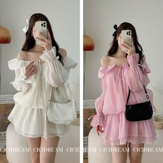 VÁY ĐẦM TRỄ VAI DÀI TAY CHẤT VOAN TƠ BUỘC NƠ TIỂU THƯ