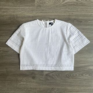 Áo croptop trắng ren đục lỗ tay ngắn