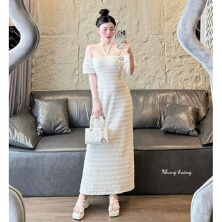Đầm Trễ vai dáng dài dây buộc cổ siêu sang đi du lịch đi tiệc siêu xinh hàng cao cấp loại một