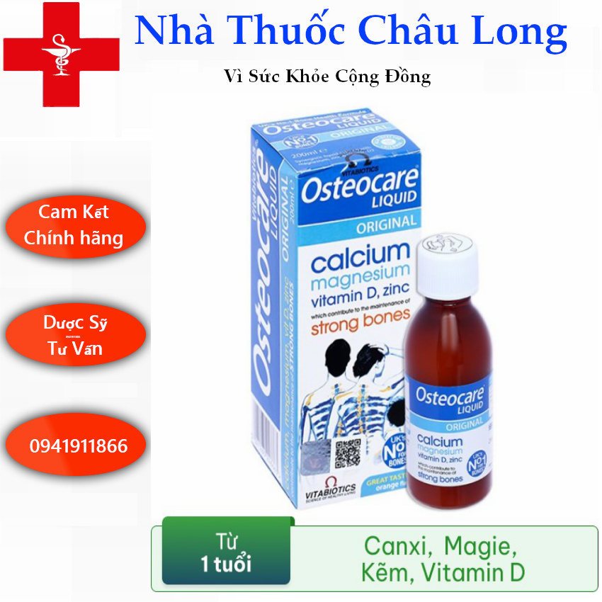 Siro Calcium Osteocare Liquid Vitabiotics bổ sung canxi, magiê, vitamin D, kẽm (200ml)