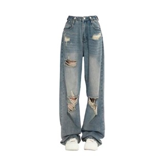 SẴN [Bigsize 55-120kg] Quần jean nữ có Bigsize rách sọc ống rộng hot 2024