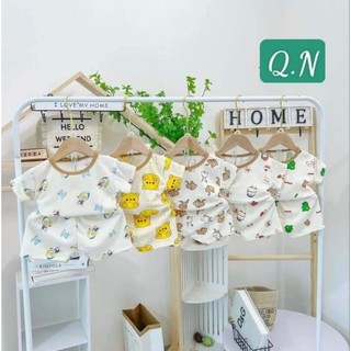 Combo 5 Bộ cộc tay xuân hè cho bé trai bé gái, bộ cộc tay len tăm hoạ tiết trắng kem cute