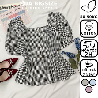 Dabigsize - Áo Bigsize Nữ , Áo Kiểu Peplum Sọc Caro Chất Cotton Mềm Mịn Che Khuyết Điểm Dành Cho Người Mập 50-90kg