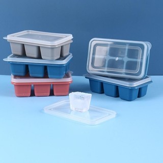Khay làm đá 6 ô silicon có nắp đậy kháng khuẩn, khay đá silicon 6 ô, khay trữ đồ ăn dặm