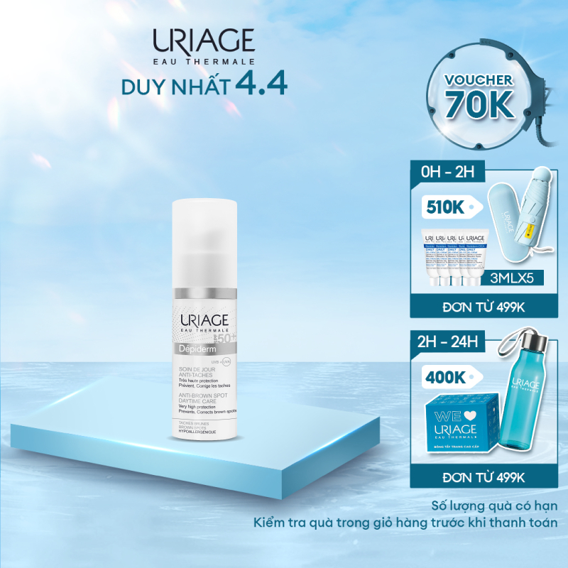 Kem chống nắng làm đều màu da, dưỡng sáng URIAGE DÉPIDERM SPF50+ SOIN DE JOUR ANTI-TACHES 30ml