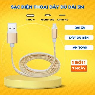 Dây sạc Samsung Oppo cáp sạc Micro USB. Type-C dây dù chồng đứt dài 2m, 3m, 1m