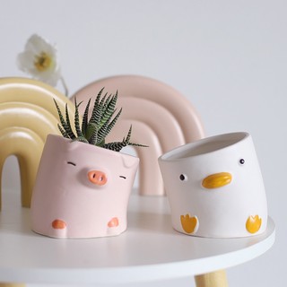 Chậu sứ trồng cây mini hình con Vịt vàng, Heo hồng đáng yêu, chuyên trồng cây nhỏ sen đá, xương rồng - Chậu cây đẹp